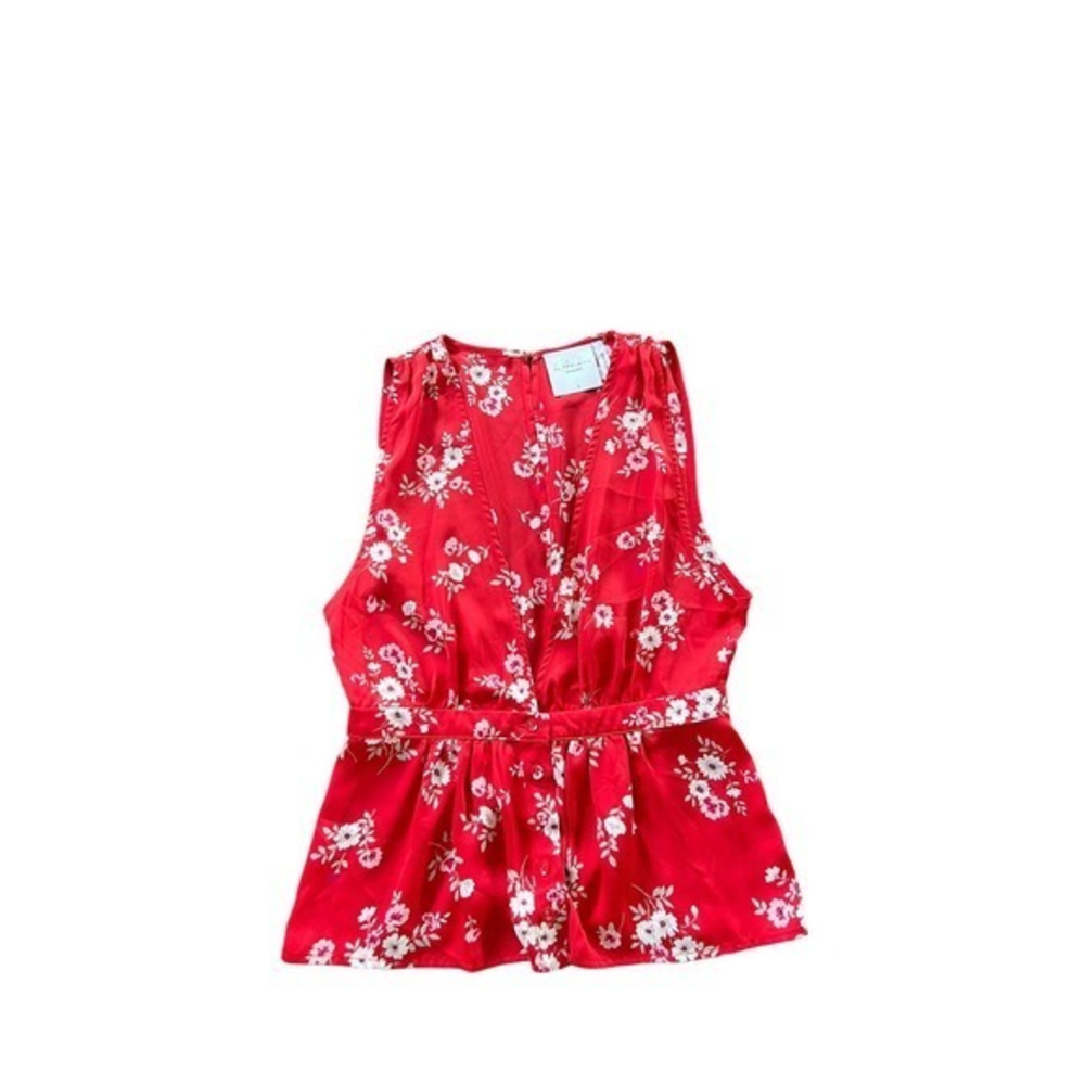L'Academie Women's The‎ Peplum Sleeveless Blouse Red Floral Size S